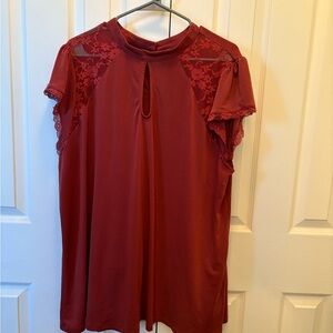 Elegant Red Lace Sleeve Women's Top